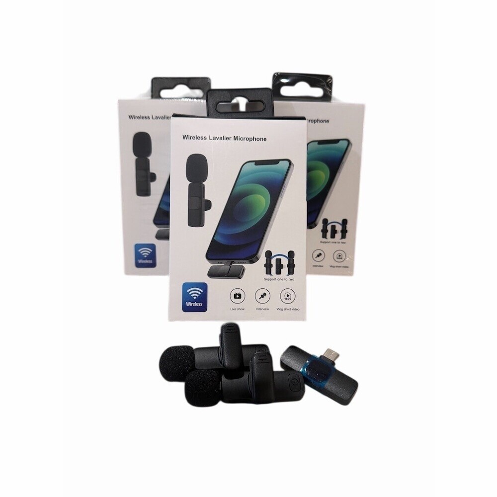 3 Lot NEW Wireless Microphone Dual Clip-On Set USB-C Receiver 2 Mics Black